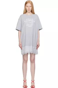 Мини-платье-футболка с кружевными вставками Stella Mccartney, синий