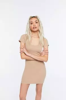Мини-платье-футболка в рубчик Forever 21, серо-коричневый