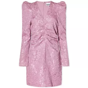 Мини-платье Ganni из эластичного жаккарда с V-образным вырезом