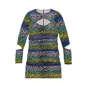 Мини-платье GANNI из сетки с вырезами и принтом, Многоцветный