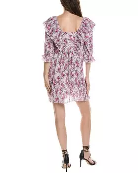 Мини-платье GANNI со складками и рюшами, розовый