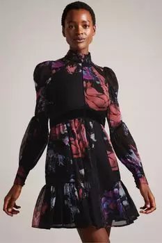 Мини-платье Gretaah со вставками и отделкой Ladder Ted Baker, черный