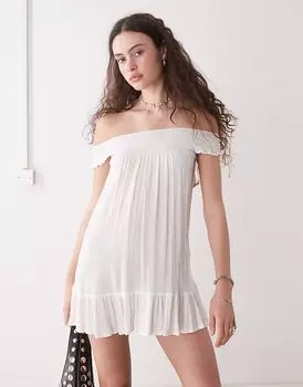 Мини-платье-халат Motel Panasi с открытыми плечами в оттенке «белый»