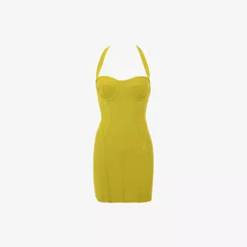 Мини-платье House Of Cb с запахом из стрейч-ткани на бретелях, желто-зеленый
