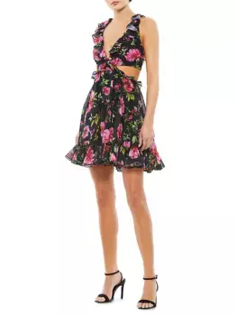 Мини-платье Ieena с цветочным вырезом и вырезом Mac Duggal, черный