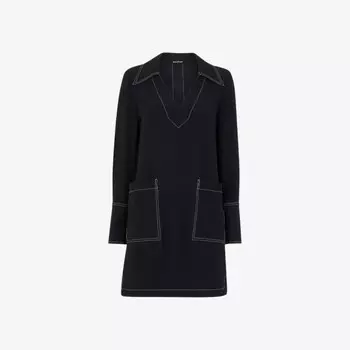 Мини-Платье из эко-вискозы с контрастной строчкой и объемным воротником Whistles, черный