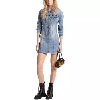 Мини-платье из эластичного денима со шнуровкой MICHAEL KORS, синий