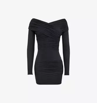 Мини-Платье из эластичного трикотажного джерси с открытыми плечами и сборками Mistress Rocks, черный