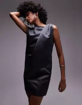 Мини-платье из атласа в сером цвете Mango