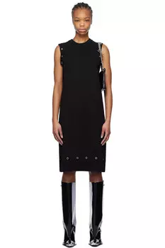 Мини-платье из ажурной трикотажной ткани с люверсами We11Done, черный