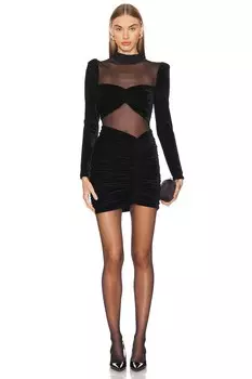 Мини-Платье из бархата и эластичного тюля Patbo, черный