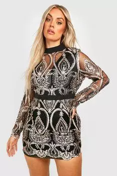 Мини-платье из дамаского платья с пайетками Boohoo, шампанское