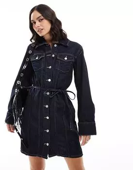 Мини-платье из денима на пуговицах темно-синего цвета Vero Moda