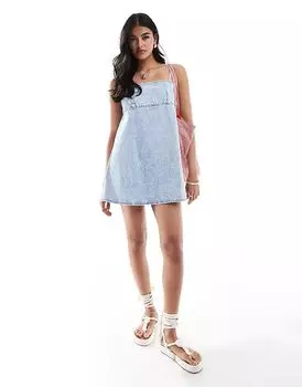 Мини-платье из денима с бретельками цвета отбеливателя ASOS DESIGN