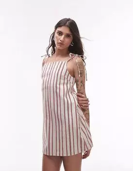 Мини-платье из денима Topshop в красную полоску