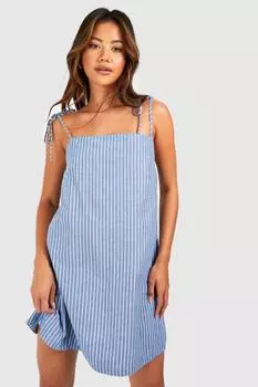 Мини-платье из денима в полоску Boohoo, синий