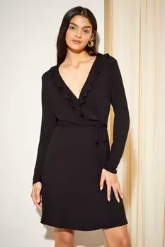 Мини-платье из джерси длинными рукавами и рюшами Friends Like These, черный