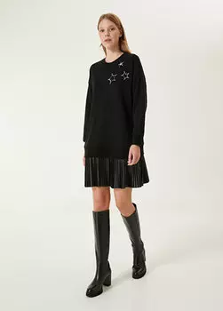 Мини-платье из джерси и черная кожаная юбка с вышивкой Beymen