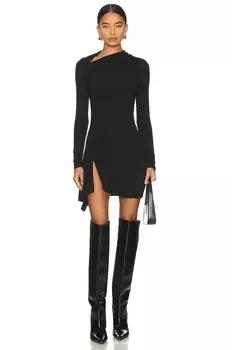 Мини-платье из джерси с люрексом и разрезами Enza Costa, черный