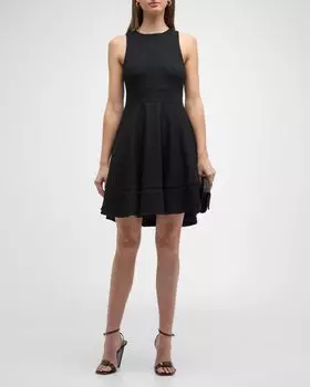 Мини-платье из джерси с расклешенной юбкой в оттоманском стиле Emporio Armani, цвет Black