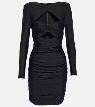 Мини-платье из джерси с рюшами и вырезом SELF-PORTRAIT, черный