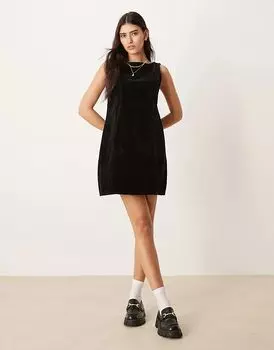 Мини-платье из флокированного денима черного цвета ASOS DESIGN