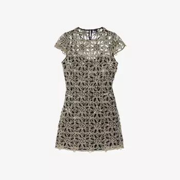 Мини-Платье из гипюрового кружева с металлическим отливом и короткими рукавами The Kooples, золотой
