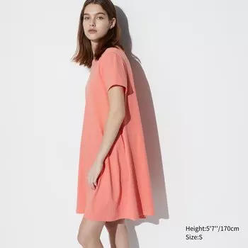 Мини-платье из хлопка airism с короткими рукавами UNIQLO, светло-оранжевый