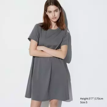 Мини-платье из хлопка airism с короткими рукавами UNIQLO, серый
