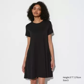 Мини-платье из хлопка airism с короткими рукавами UNIQLO, черный
