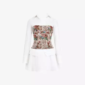 Мини-Платье из хлопка с длинными рукавами и жаккардовым лифом Mistress Rocks, белый