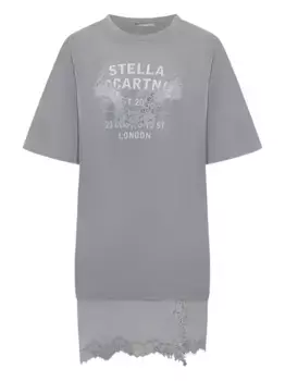 Мини-платье из хлопка с кружевом STELLA MCCARTNEY, серый