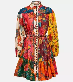 Мини-платье из хлопка с принтом ZIMMERMANN, разноцветный