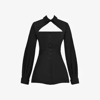 Мини-Платье из хлопка с вырезом и воротником Mistress Rocks, черный