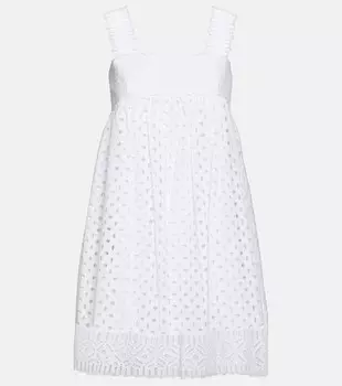 Мини-платье из хлопка с вышивкой бродери англез TORY BURCH, белый