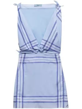 Мини-платье из хлопка в клетку Prada, синий