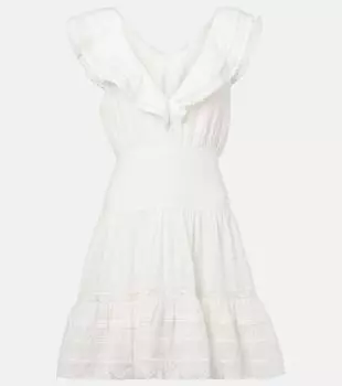 Мини-платье из хлопка в полоску Della Poupette St Barth, Natural White Plain