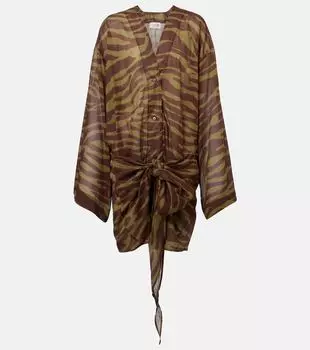 Мини-платье из хлопкового муслина с принтом "зебра" The Attico, Dark Green /Dark Brown