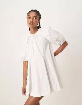 Мини-платье из хлопкового поплина ASOS DESIGN белого цвета с рукавами-фонариками