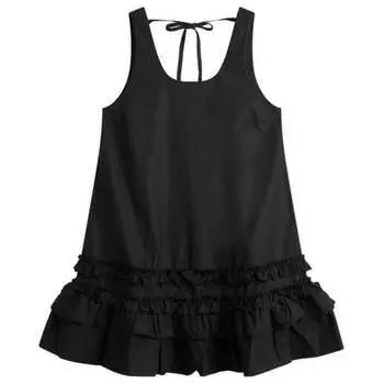 Мини-Платье из хлопкового поплина с U-образным вырезом Ganni, черный