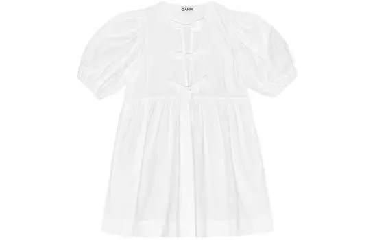 Мини-платье из хлопкового поплина с завязками GANNI, Bright White