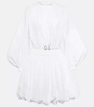 Мини-платье из хлопкового поплина с кожаной отделкой JIL SANDER, белый