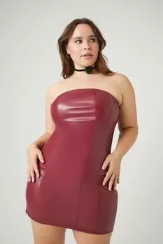 Мини-платье из искусственной кожи больших размеров Forever 21, бордовый