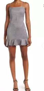 Мини-платье из искусственной замши с оборками и завязками серебристого цвета Susana Monaco, серебряный