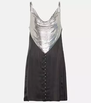 Мини-платье из кольчуги и атласа Rabanne, металлический