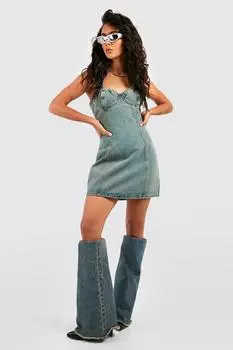 Мини-платье из корсета из денима Boohoo, синий