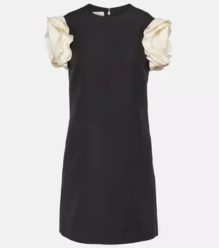 Мини-платье из креп-кутюр с цветочной аппликацией Valentino, черный