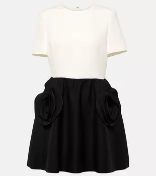 Мини-платье из креп-кутюр с цветочной аппликацией Valentino, белый