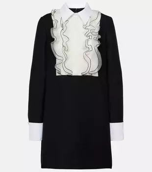 Мини-платье из креп-кутюр с оборками Valentino, черный