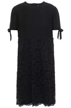 Мини-платье из крепа и кружева со вставками, декорированным бантом VALENTINO GARAVANI, черный